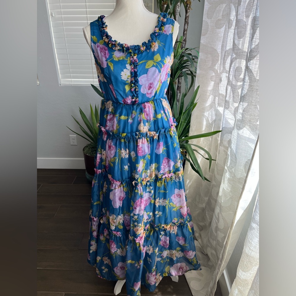 Vintage hand made chiffon maxi dress fully lined ruffle detail - Picture 7 of 16